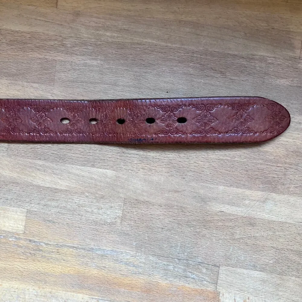 Fossil Genuine Leather Tooled Brown Belt Floral Western Boho Size S